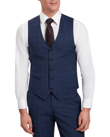 Men | Check Wool Suit Waistcoat | Navy