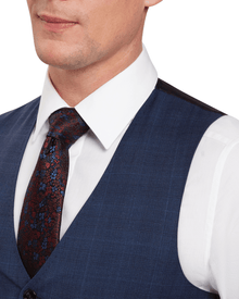 Men | Check Wool Suit Waistcoat | Navy