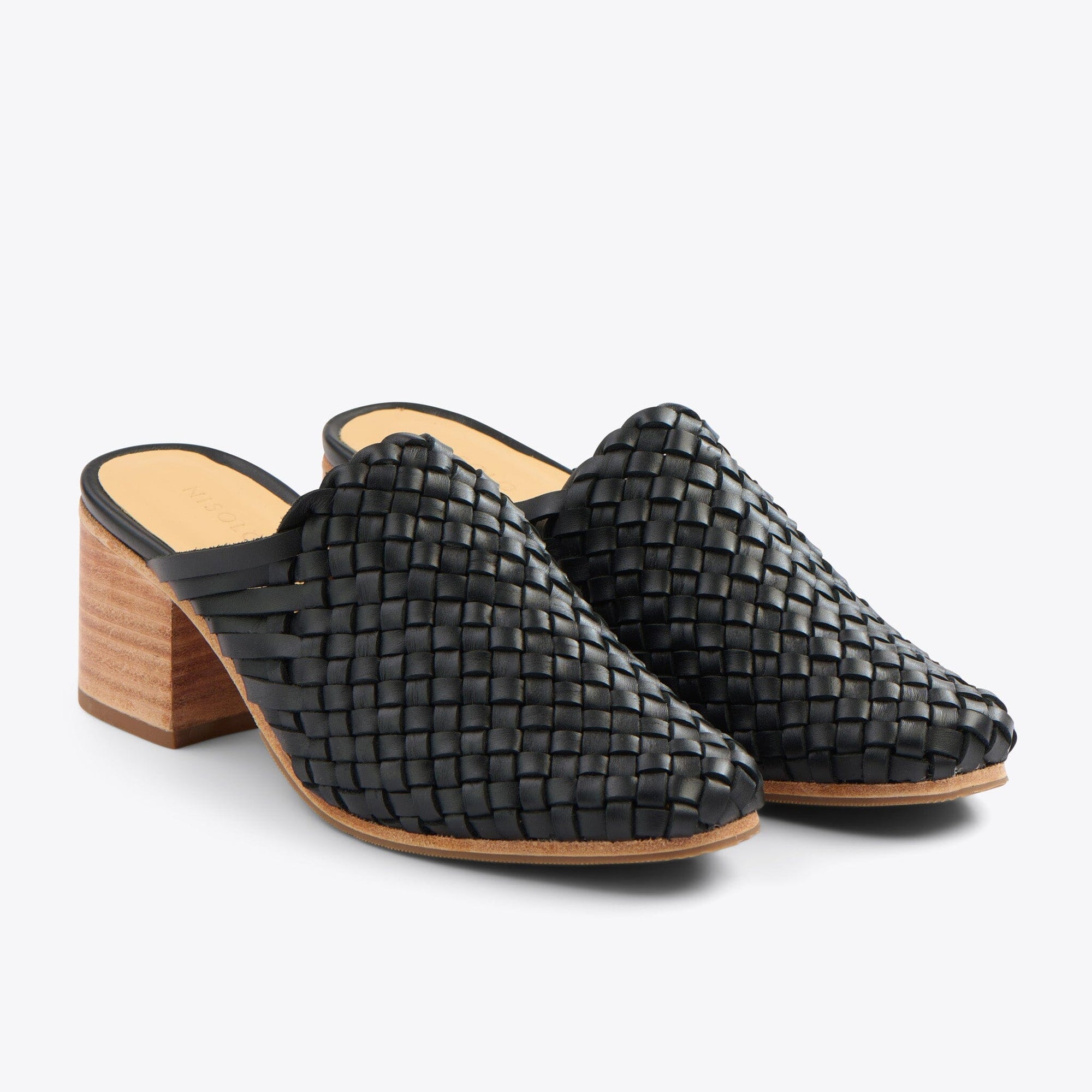 All-Day Woven Heeled Mule Black Women's Leather Heeled Mule Nisolo