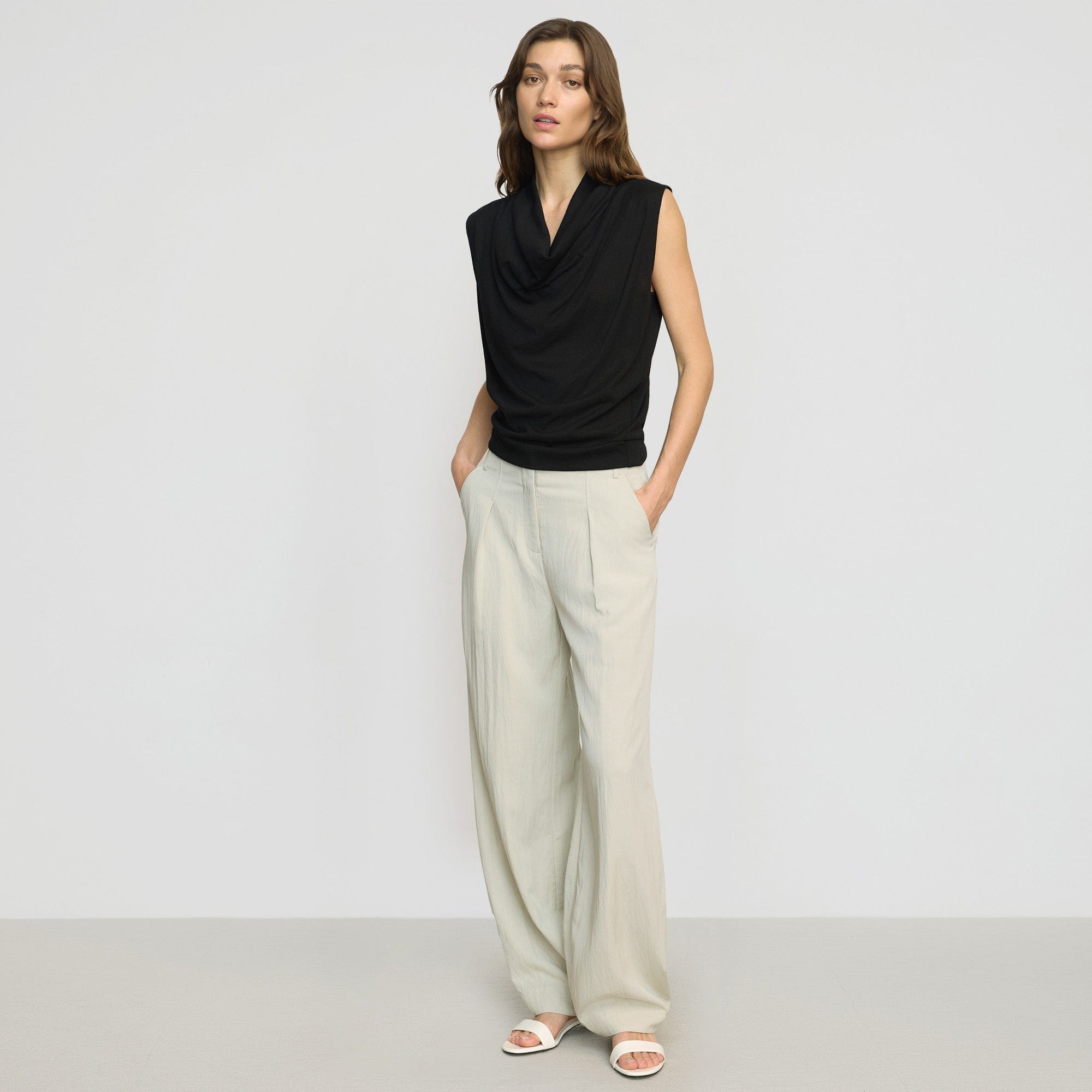 Yan Wide Barrel-Leg Pant | Natural