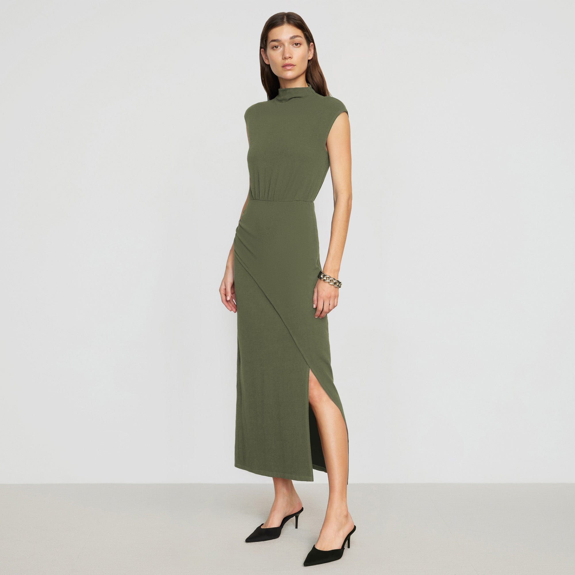 Renee | Yimei Mock-Neck Side-Slit Dress in Size Small