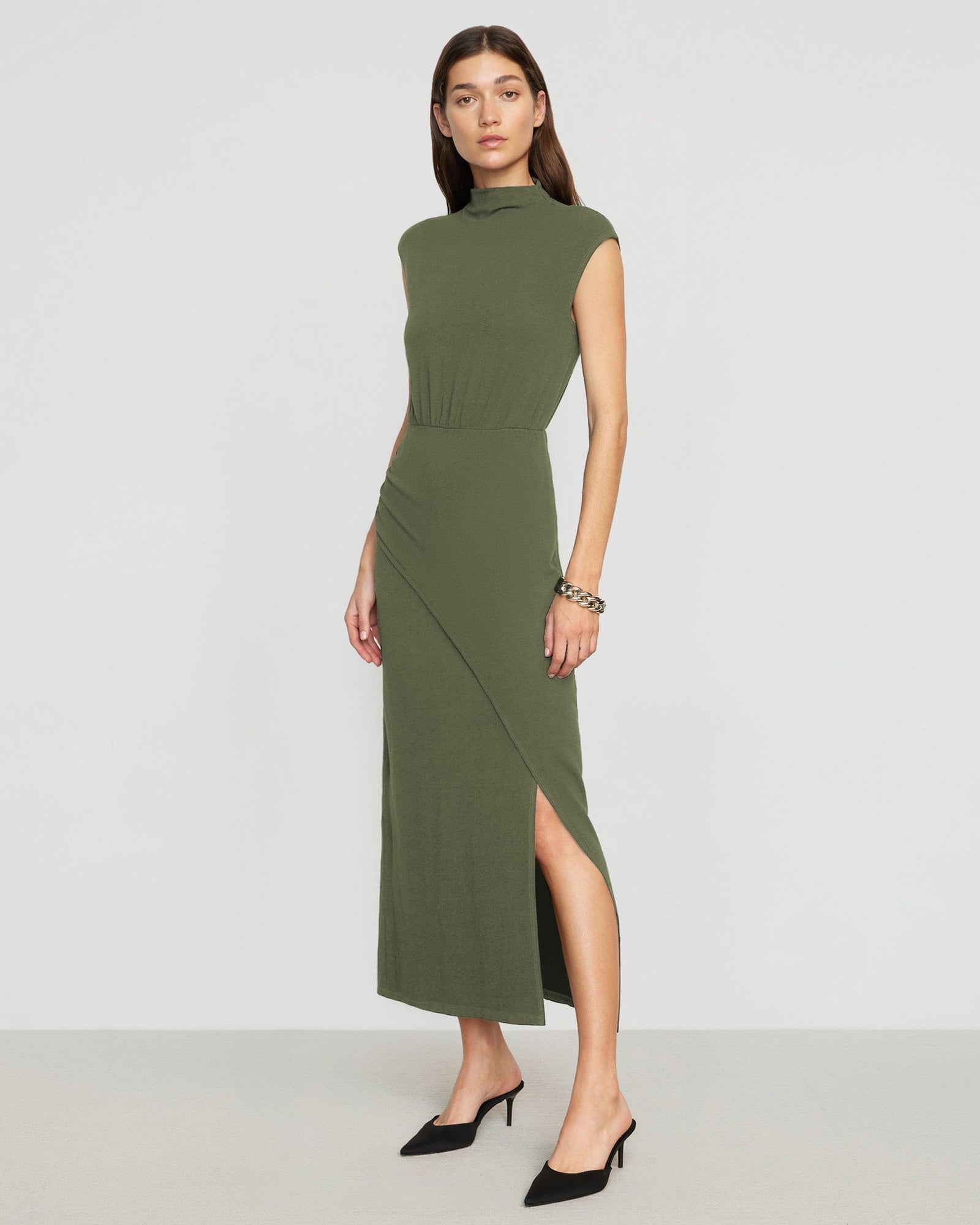 Renee | Yimei Mock-Neck Side-Slit Dress in Size Small