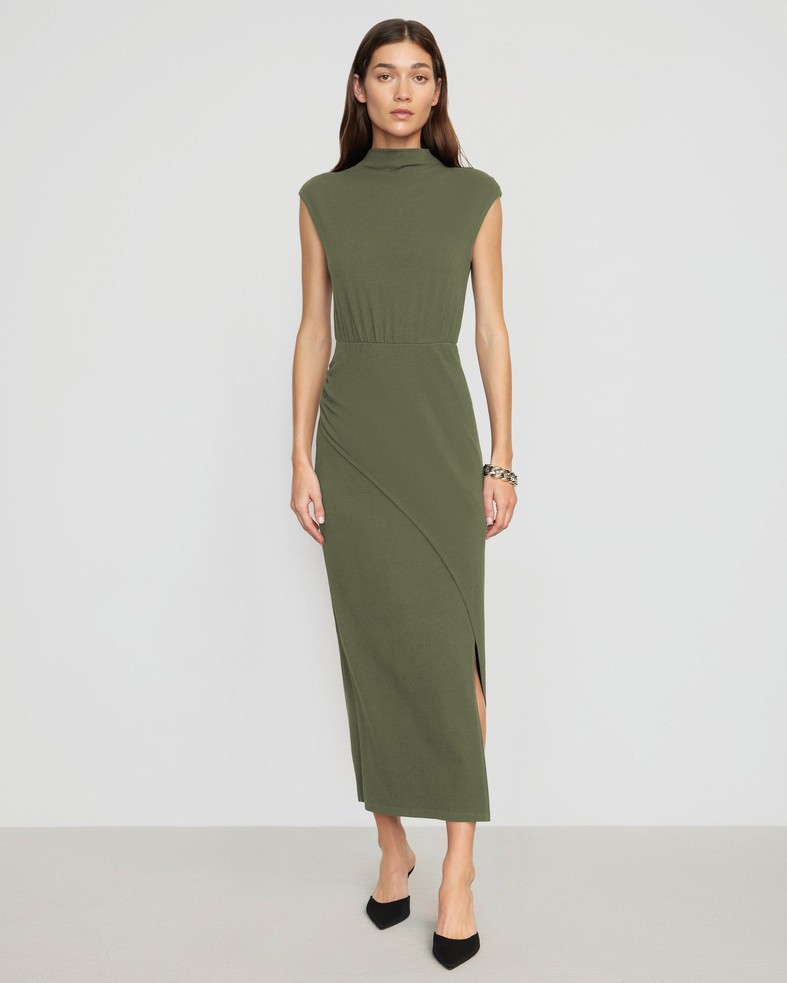Renee | Yimei Mock-Neck Side-Slit Dress in Size Small
